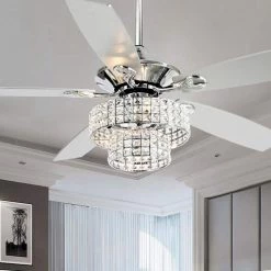 Howell 52 in. Indoor Chrome Downrod Mount Crystal Chandelier Ceiling Fan with Light Kit and Remote Control by Parrot Uncle