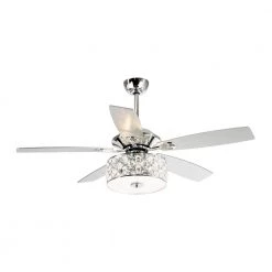 Huber 52 in. Indoor Chrome Downrod Mount Crystal Chandelier Ceiling Fan with Light Kit and Remote Control by Parrot Uncle