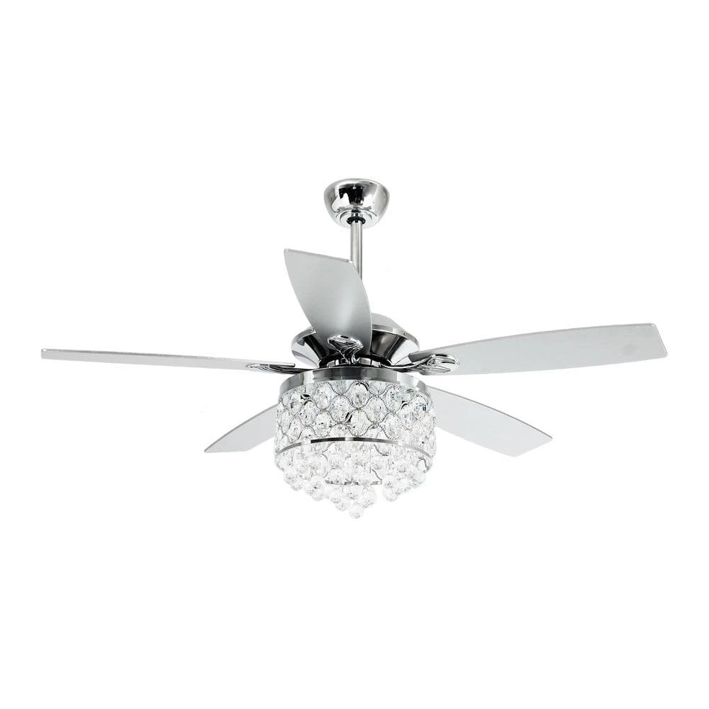 Berkshire 52 in. Indoor Chrome Downrod Mount Crystal Chandelier Ceiling Fan with Light Kit and Remote Control by Parrot Uncle - Image 4