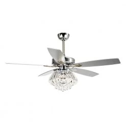 Zuniga 52 in. Indoor Chrome Downrod Mount Crystal Chandelier Ceiling Fan with Light Kit and Remote Control by Parrot Uncle