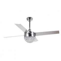 Dreyer 48 in. Indoor Chrome Downrod Mount Crystal Ceiling Fan with Light Kit and Remote Control by Parrot Uncle