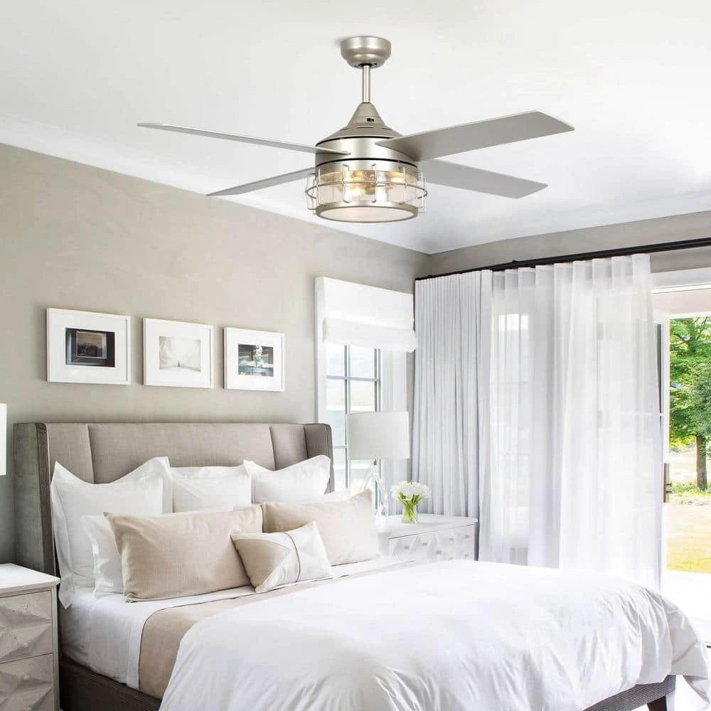 52 in. Indoor/Outdoor Chrome Downrod Mount Industrial Chandelier Ceiling Fan with Light Kit and Remote by Parrot Uncle - Image 9