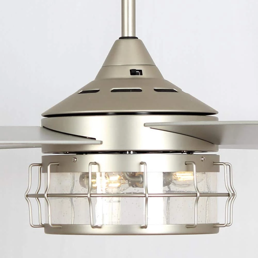 52 in. Indoor/Outdoor Chrome Downrod Mount Industrial Chandelier Ceiling Fan with Light Kit and Remote by Parrot Uncle - Image 6