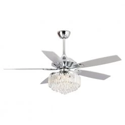 Zuniga 52 in. Indoor Chrome Downrod Mount Crystal Chandelier Ceiling Fan with Light Kit and Remote Control by Parrot Uncle