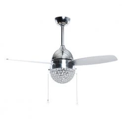 Dreyer 42 in. Indoor Chrome Downrod Mount Crystal Ceiling Fan with Light Kit and Pull Chain by Parrot Uncle
