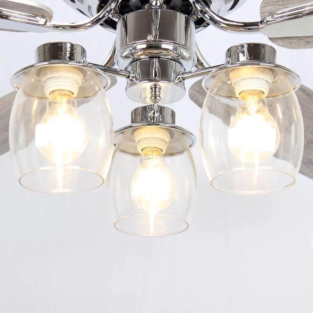 Anyan 52 in. LED Indoor Chrome Flush Mounted Ceiling Fan with Light Kit and Remote Control by Parrot Uncle - Image 5