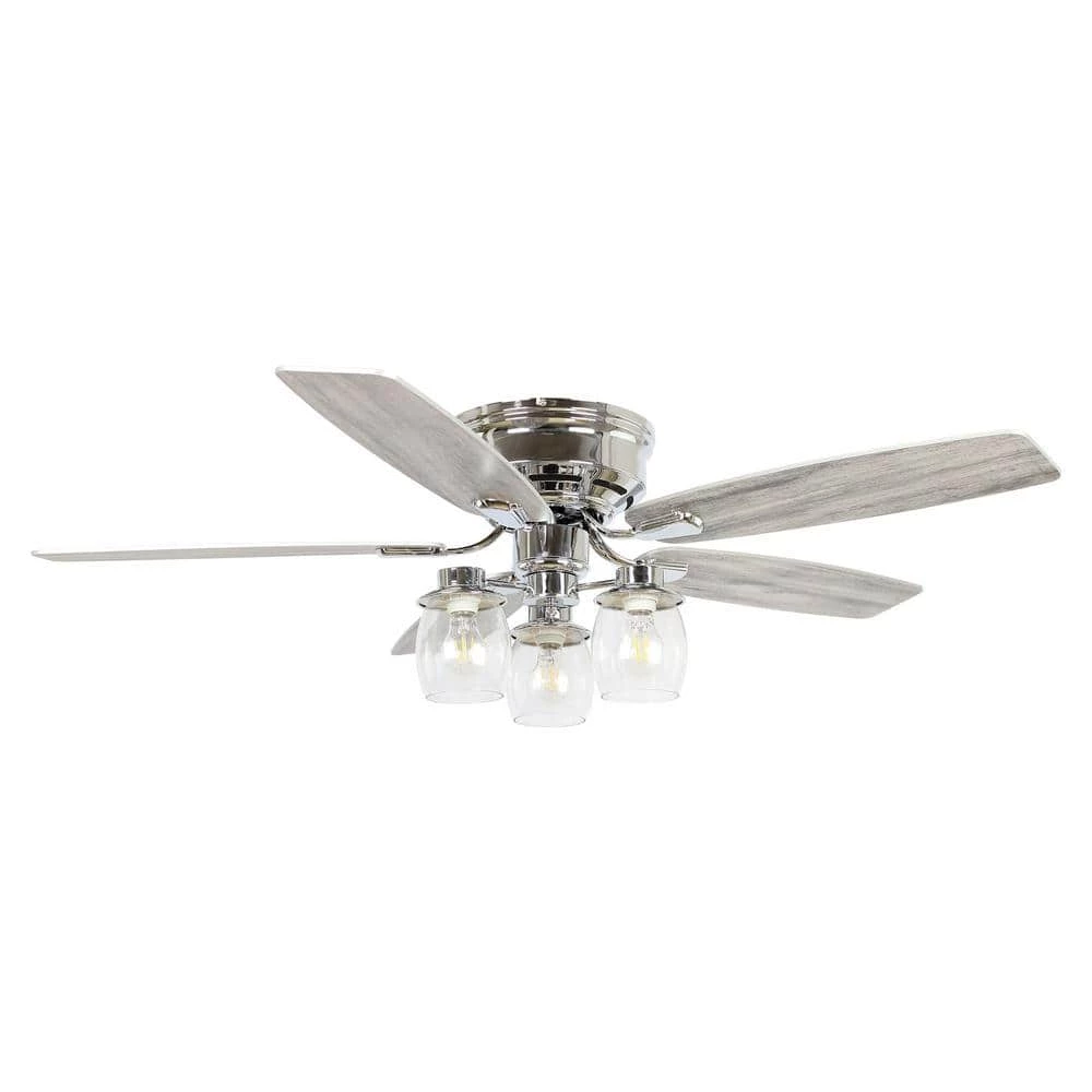 Anyan 52 in. LED Indoor Chrome Flush Mounted Ceiling Fan with Light Kit and Remote Control by Parrot Uncle - Image 3