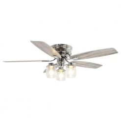 Anyan 52 in. LED Indoor Chrome Flush Mounted Ceiling Fan with Light Kit and Remote Control by Parrot Uncle