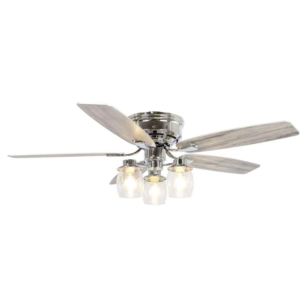 Anyan 52 in. LED Indoor Chrome Flush Mounted Ceiling Fan with Light Kit and Remote Control by Parrot Uncle