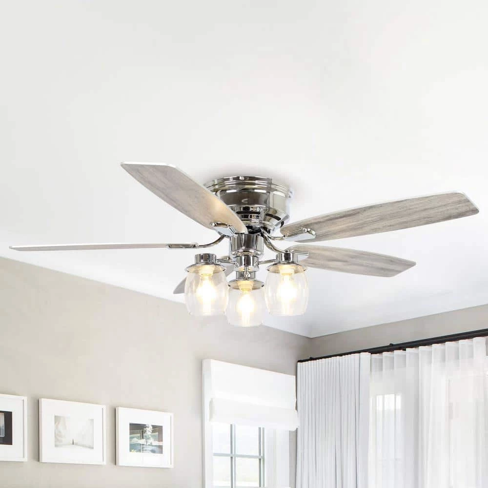 Anyan 52 in. LED Indoor Chrome Flush Mounted Ceiling Fan with Light Kit and Remote Control by Parrot Uncle - Image 2