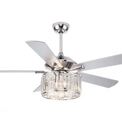 Shellie 52 in. Indoor Chrome Crystal Chandelier Ceiling Fan with Remote Control and Light Kit Included by Parrot Uncle