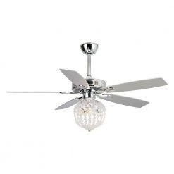 Kennell 52 in. Chrome Downrod Mount Crystal Ceiling Fan with Remote and Light Kit by Parrot Uncle
