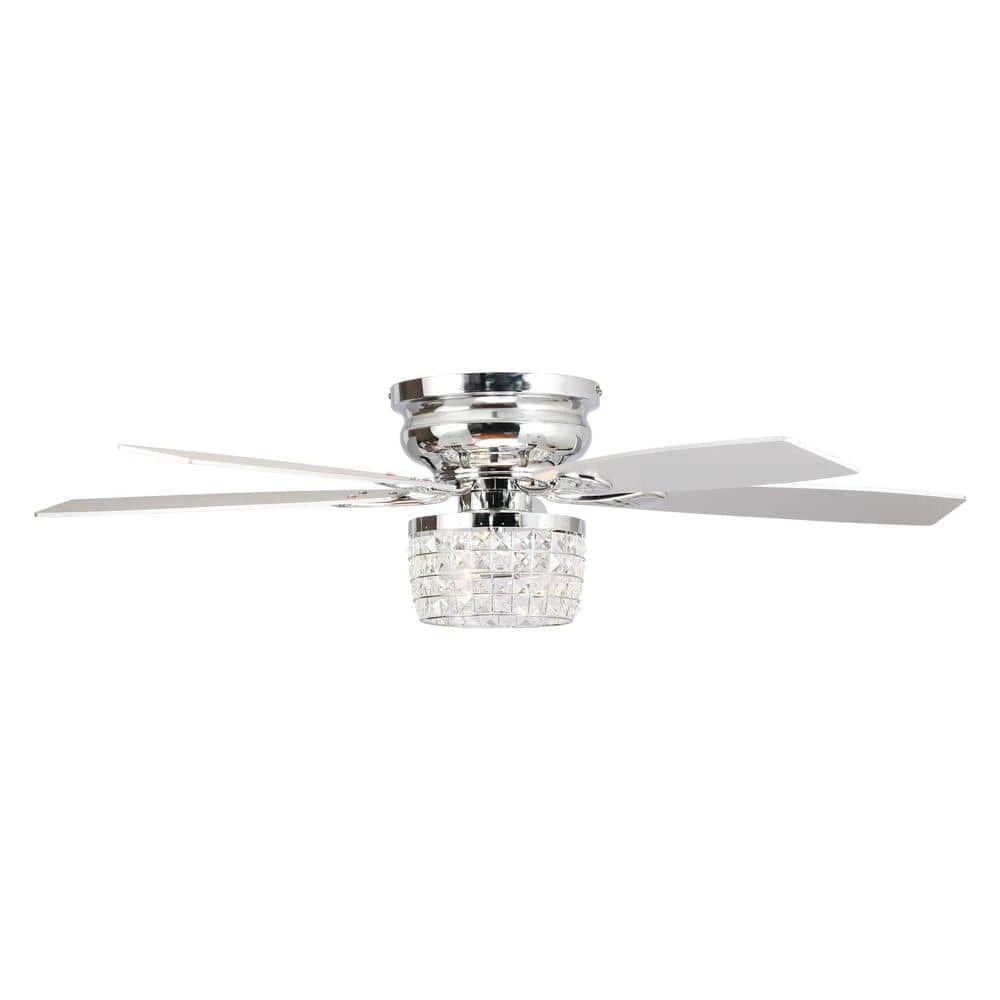 52 in. Indoor Chrome Modern Low Profile Crystal Ceiling Fan with Light Kit and Remote Control Included by Parrot Uncle - Image 4