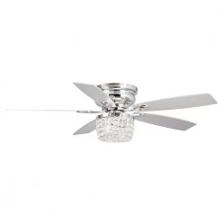 52 in. Indoor Chrome Modern Low Profile Crystal Ceiling Fan with Light Kit and Remote Control Included by Parrot Uncle