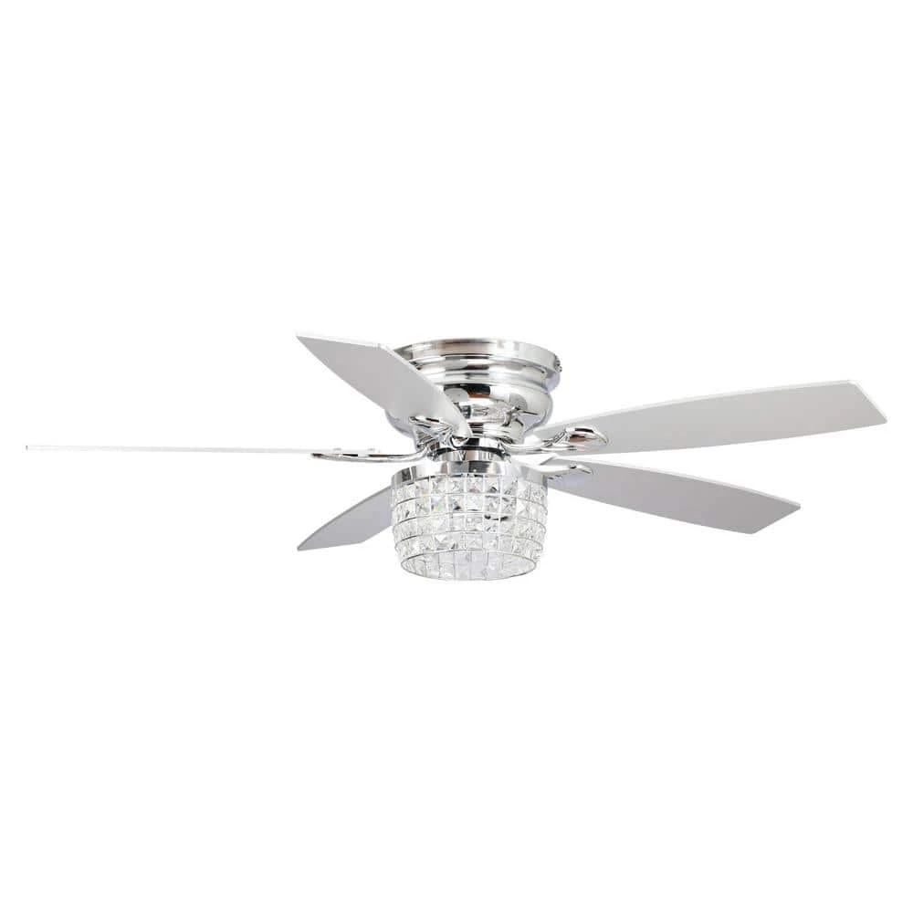 52 in. Indoor Chrome Modern Low Profile Crystal Ceiling Fan with Light Kit and Remote Control Included by Parrot Uncle - Image 3