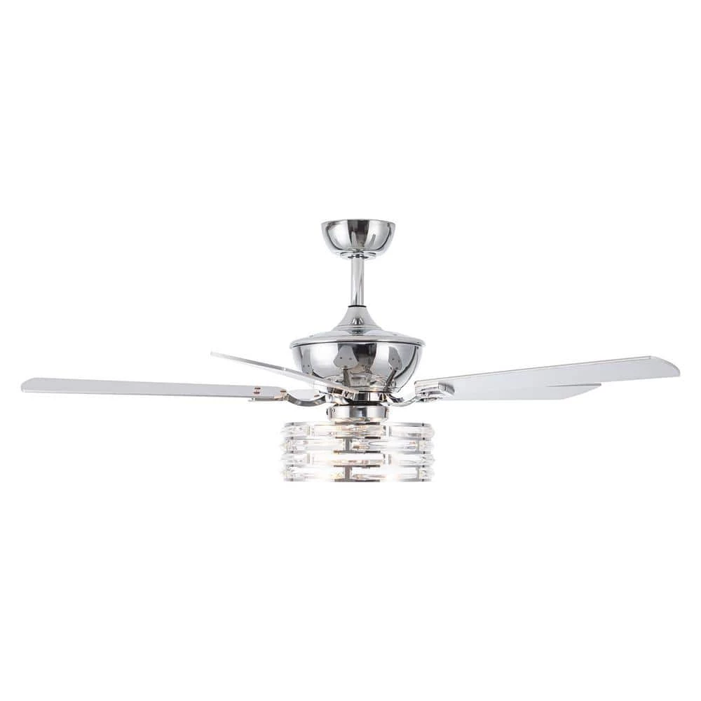 52 in. Chrome 5-Blade Reversible Motor Crystal Ceiling Fan with Remote and Light Kit by Parrot Uncle - Image 4