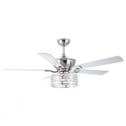 52 in. Chrome 5-Blade Reversible Motor Crystal Ceiling Fan with Remote and Light Kit by Parrot Uncle