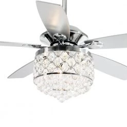 Modern 52 in. Indoor Chrome Downrod Mount Crystal Chandelier Ceiling Fan with Light and Remote Control by Parrot Uncle
