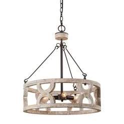 Chokio 3-Light Distressed White Drum Chandelier by Parrot Uncle