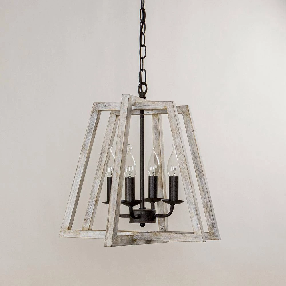 4-Light Distressed Wood Brown Candlestick Lantern Geometric Chandelier by Parrot Uncle - Image 5
