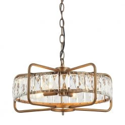 17 in. 4-Light Gold Modern Crystal Chandelier with Metal Geometric Frame by Parrot Uncle