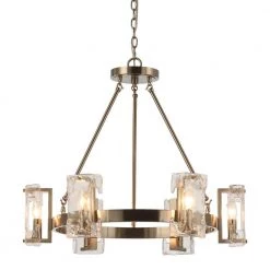 6-Light Vintage Gold Chandelier with Glass Shades by Parrot Uncle
