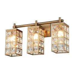 Modern Powder Room Bathroom Vanity Light, 20 in. 3-Light Gold Wall Sconce with Crystal Cuboid Shade by Parrot Uncle