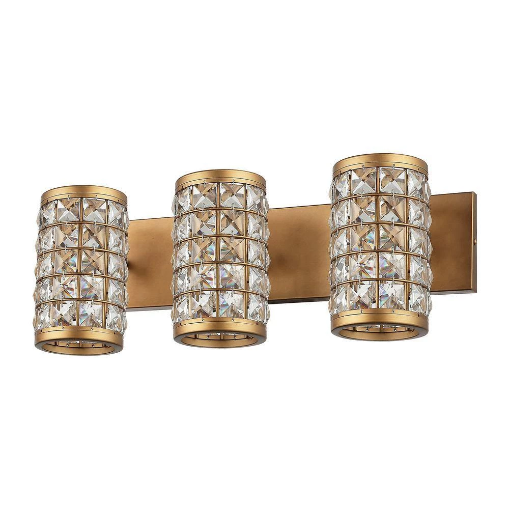 Modern Powder Bath Room Vanity Light, 21.6 in. 3-Light Gold Wall Sconce Light with Cylinder Crystal Shade by Parrot Uncle - Image 3