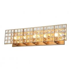Modern Powder Bath Room Vanity Light, 34.2 in. 5-Light Gold Wall Sconce Light with Rectangle Crystal Shade by Parrot Uncle