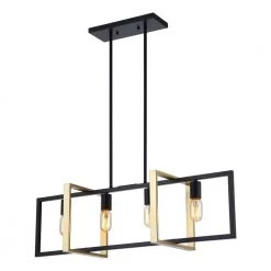 Seppo 4-Light Matt Black and Golden Kitchen Island Pendant by Parrot Uncle