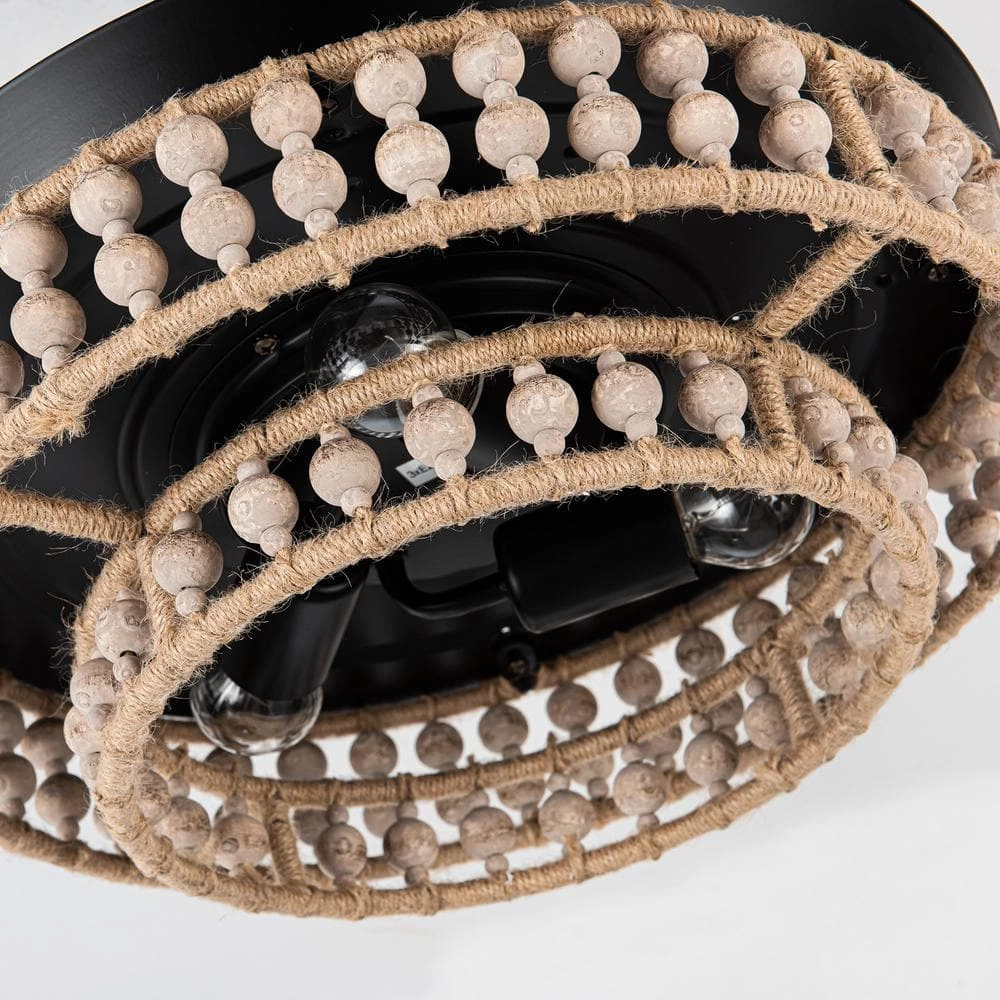 36 in. Matte Black Retractable 3-Blade Wood Beads Chandelier Ceiling Fan with Remote and Light Kit by Parrot Uncle - Image 7