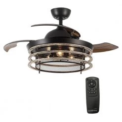 42 in. Indoor Matte Black Retractable 3-Blades Dual Lamp Shade Ceiling Fan with AC Motor Remote and Light Kit by Parrot Uncle