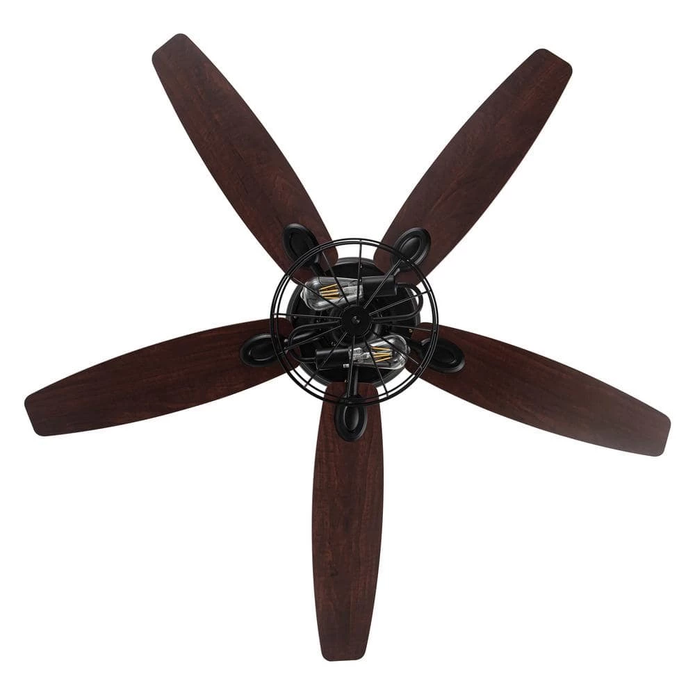 Industrial 52 in. Indoor Black Downrod Mount Ceiling Fan with Light Kit and Remote Control by Parrot Uncle - Image 5