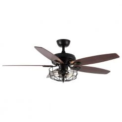 Industrial 52 in. Indoor Black Downrod Mount Ceiling Fan with Light Kit and Remote Control by Parrot Uncle