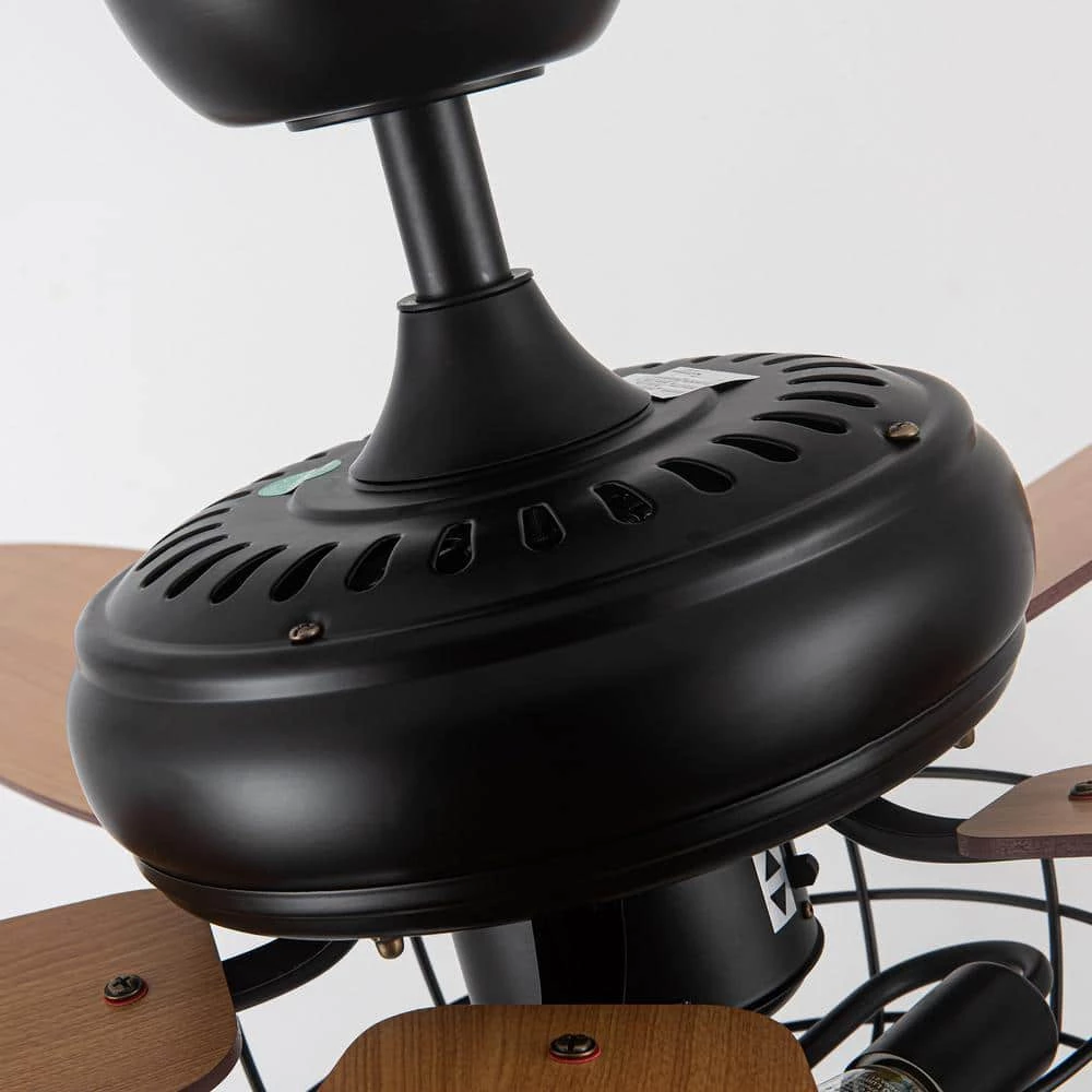 Industrial 52 in. Indoor Black Downrod Mount Ceiling Fan with Light Kit and Remote Control by Parrot Uncle - Image 7