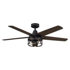 52 in. Indoor Matte Black Reversible Blades Industrial Ceiling Fan with Remote Control and Light Kit by Parrot Uncle