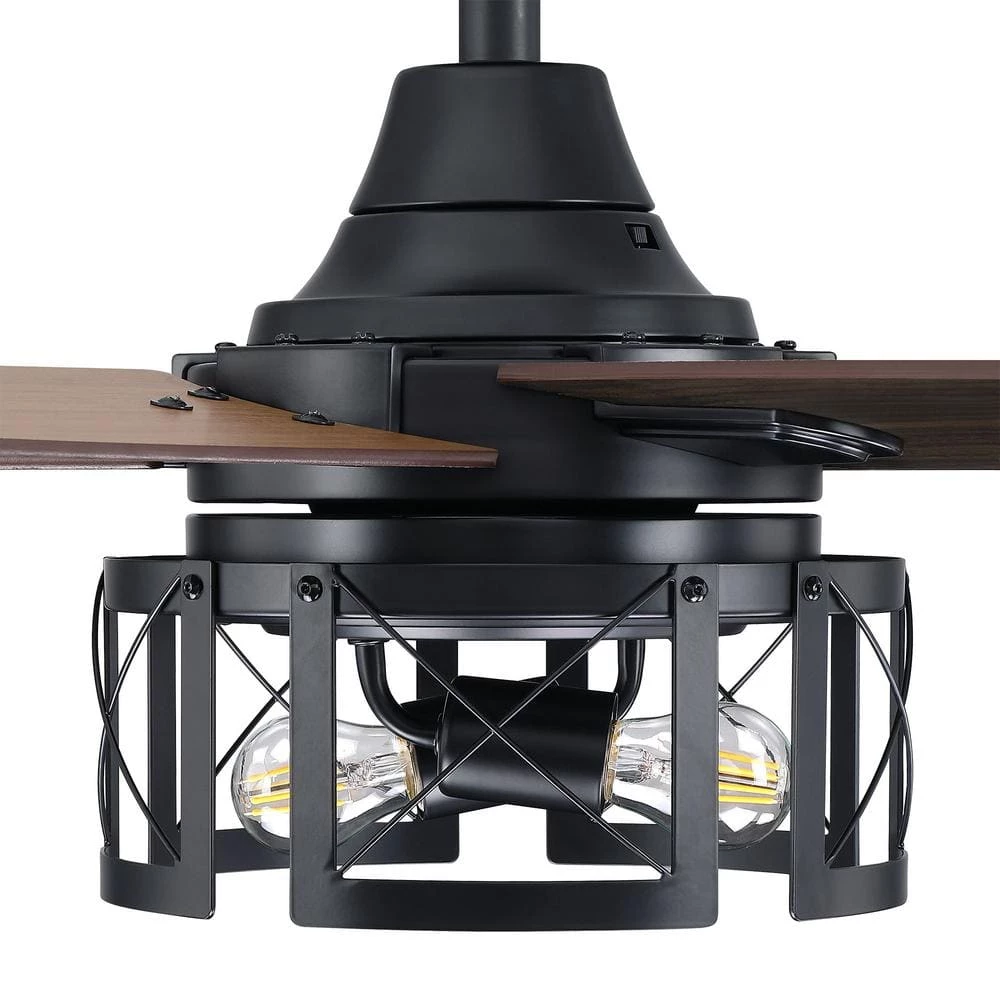 52 in. Indoor Matte Black Reversible Blades Industrial Ceiling Fan with Remote Control and Light Kit by Parrot Uncle - Image 7