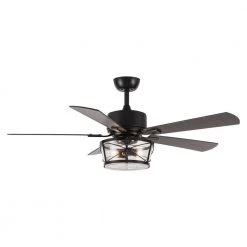 52 in. Matte Black 5-Blade Reversible Ceiling Fan with Remote and Light Kit, Glass Shade by Parrot Uncle