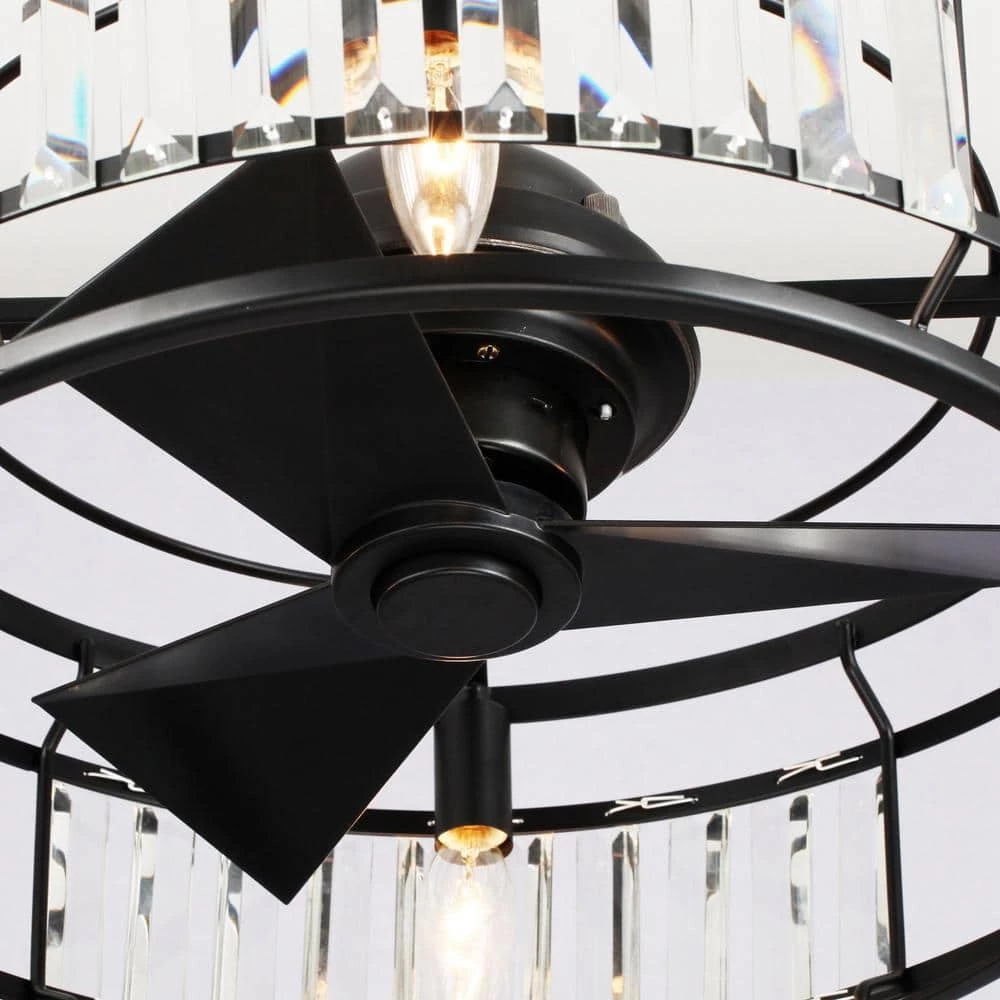 20.5 in. Matte Black Indoor Modern Crystal Ceiling Fan With Light Kit and Remote Control Included by Parrot Uncle - Image 6