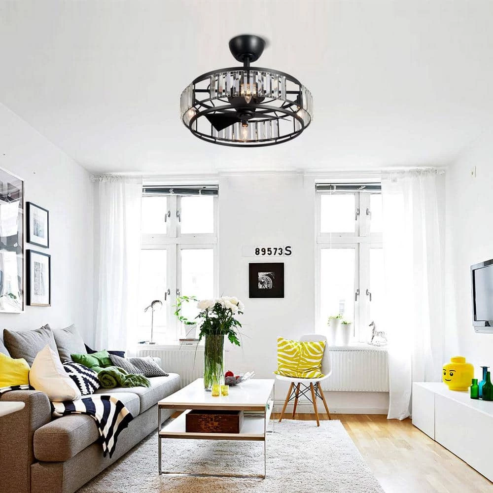 20.5 in. Matte Black Indoor Modern Crystal Ceiling Fan With Light Kit and Remote Control Included by Parrot Uncle - Image 9