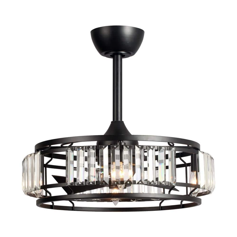 20.5 in. Matte Black Indoor Modern Crystal Ceiling Fan With Light Kit and Remote Control Included by Parrot Uncle - Image 5