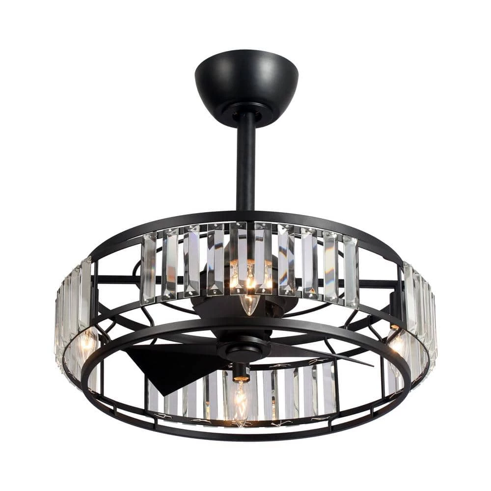 20.5 in. Matte Black Indoor Modern Crystal Ceiling Fan With Light Kit and Remote Control Included by Parrot Uncle - Image 4