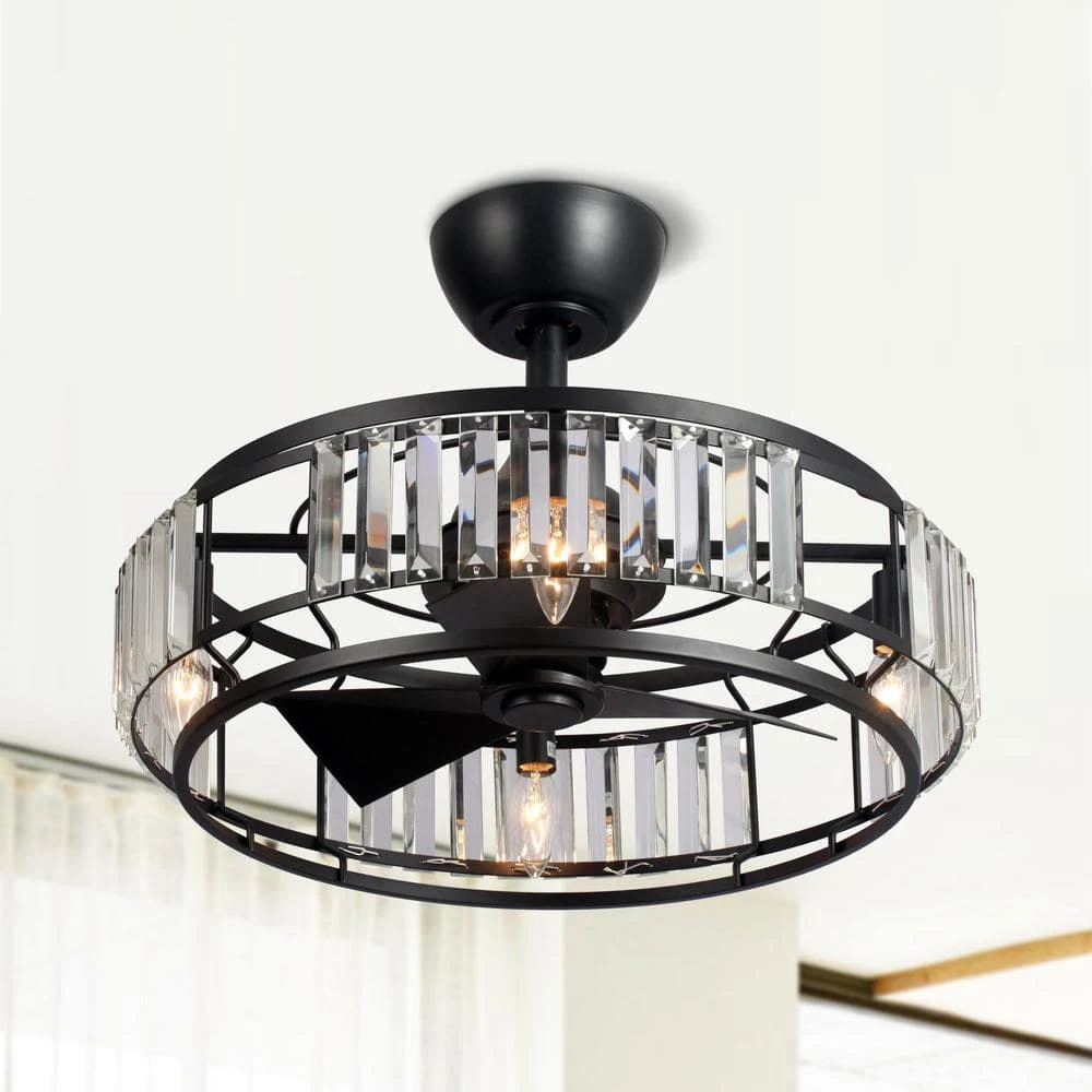 20.5 in. Matte Black Indoor Modern Crystal Ceiling Fan With Light Kit and Remote Control Included by Parrot Uncle - Image 2