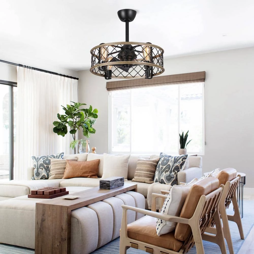 22.5 in. Indoor Matte Black Industrial Caged Ceiling Fan with Remote and Light Kit Included by Parrot Uncle - Image 9