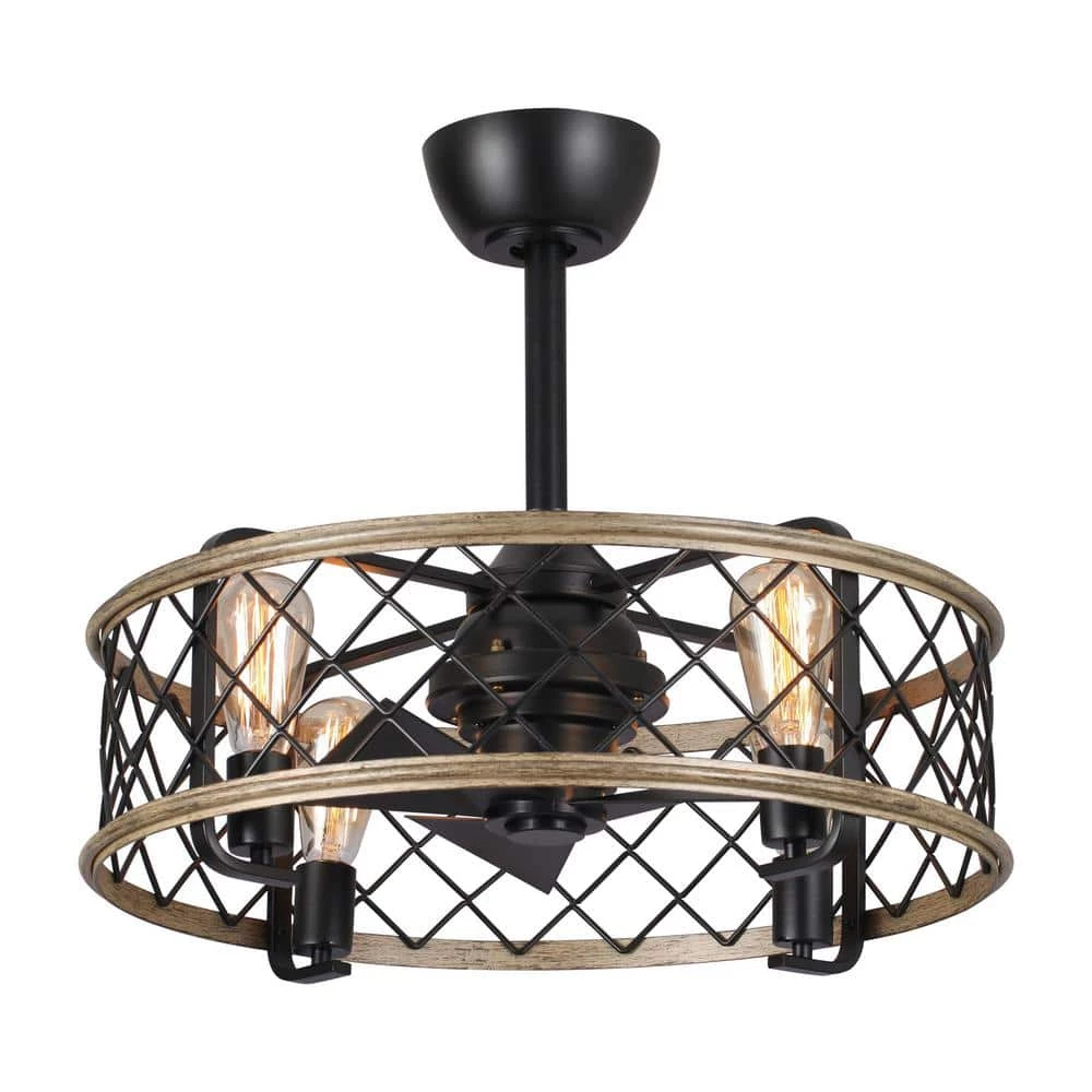 22.5 in. Indoor Matte Black Industrial Caged Ceiling Fan with Remote and Light Kit Included by Parrot Uncle - Image 5