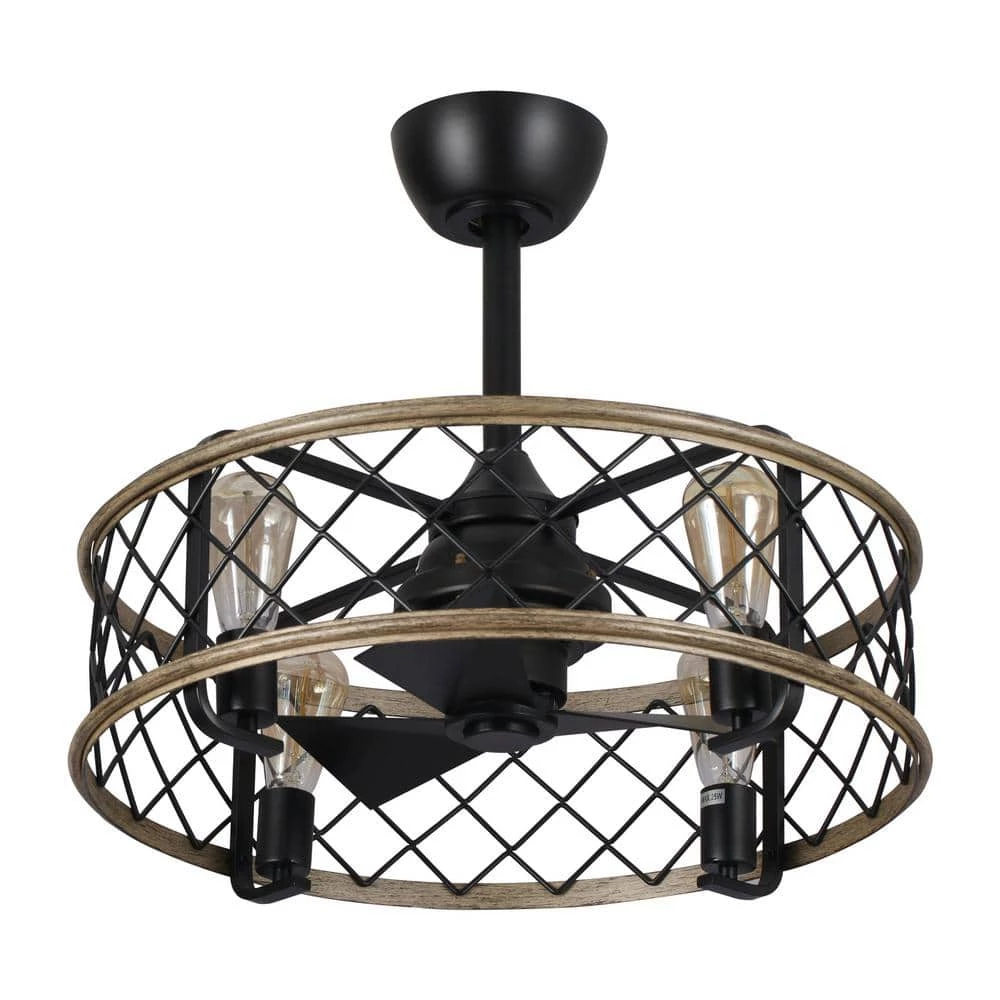 22.5 in. Indoor Matte Black Industrial Caged Ceiling Fan with Remote and Light Kit Included by Parrot Uncle - Image 4