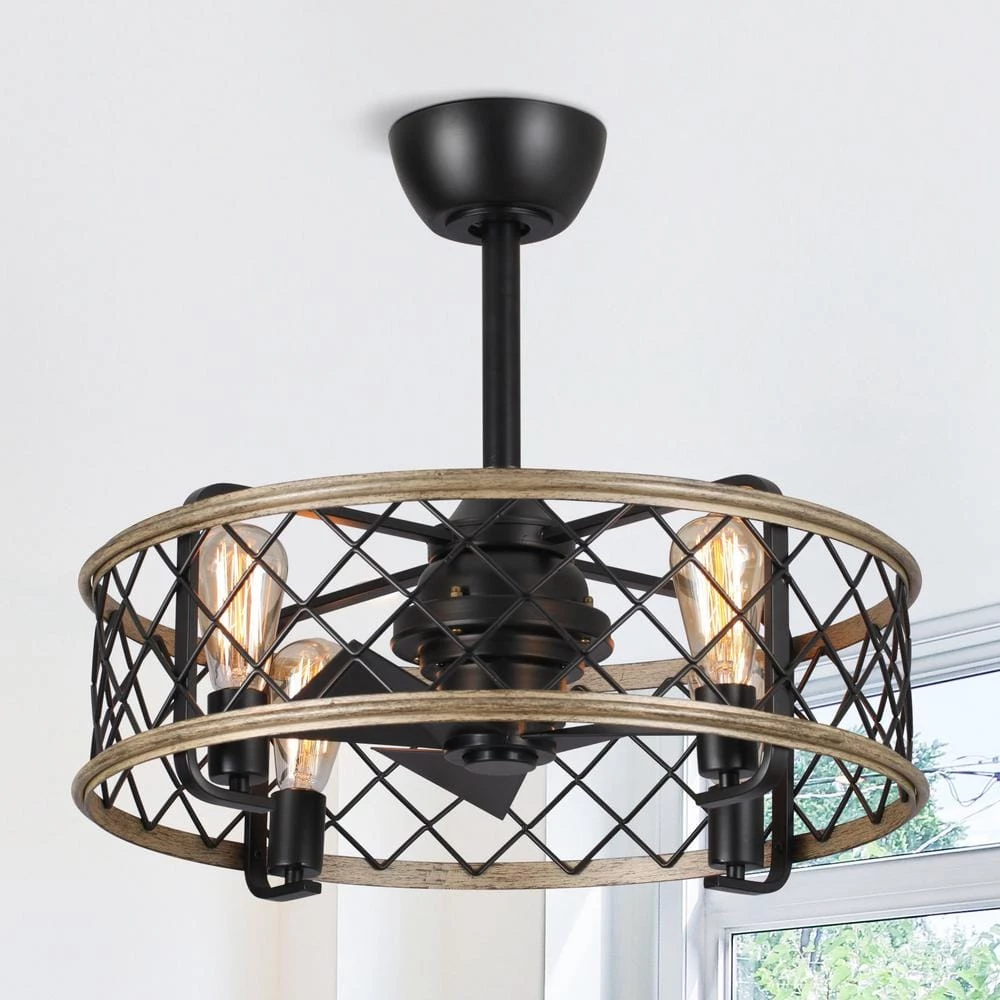 22.5 in. Indoor Matte Black Industrial Caged Ceiling Fan with Remote and Light Kit Included by Parrot Uncle - Image 2