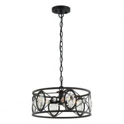 Modern 12.6 in 4-Light Matte Black Crystal Chandelier with Metal Caged and Adjustable Chain by Parrot Uncle