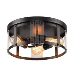 13 in. 3-Light Indoor Matte Black Flush Mount Chandelier with Light Kit Included by Parrot Uncle