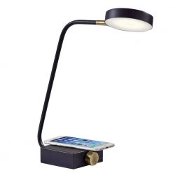 Conrad 19 in. Matte Black w. Antique Brass Accents LED Desk Lamp with Qi Wireless Charging by Adesso